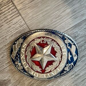 Lone Star Silver and Red Belt Buckle, cowboy buckle